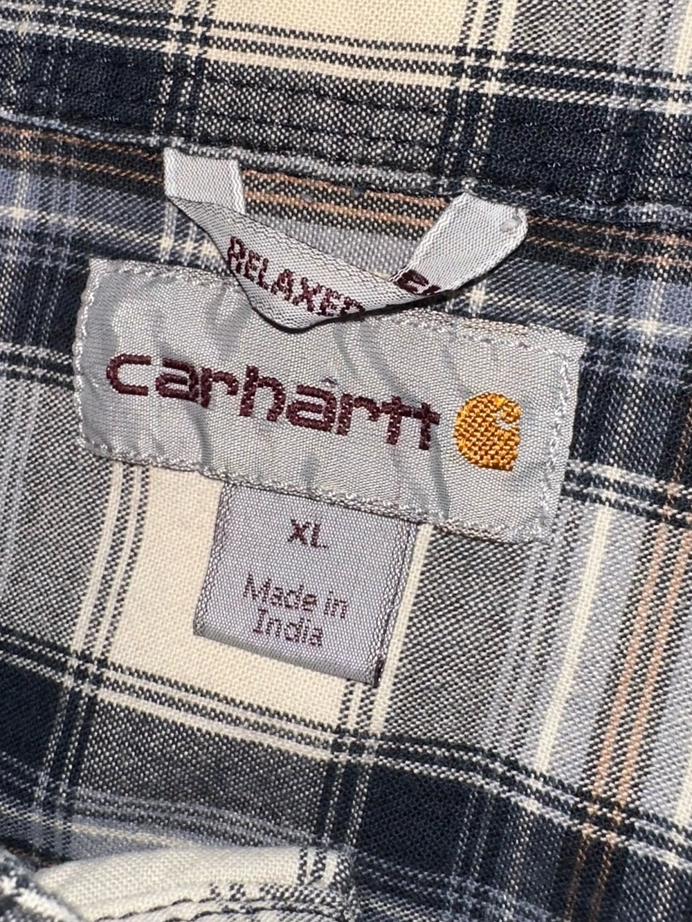 Carhartt Men's Multi/Off-white, Navy Neutral Plaid Button-Down Shirt Relaxed XL - Picture 3 of 7